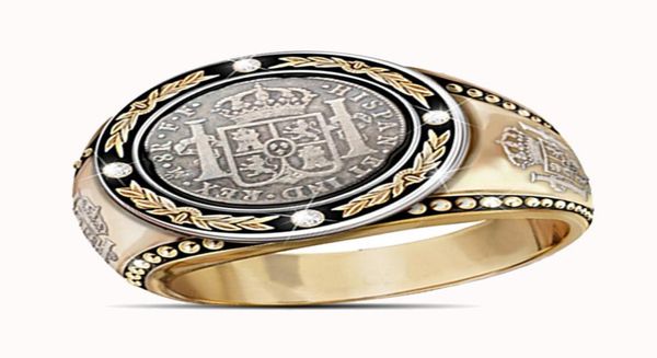 Único men039s dois tons 18k chapeamento de ouro anel de diamante el cazador símbolo moda anel punk jóias presentes para homem tamanho 7139011607