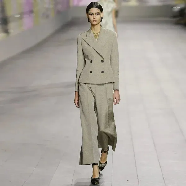 Jaquetas femininas outono e inverno elegante lapela manga comprida blazer jaqueta fenda reta calças compridas terno