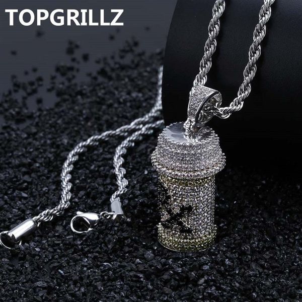 Topgrillz hip hop destacável garrafa de medicina pingente colar jóias masculinas ouro prata cor zircão cúbico colares presentes2253