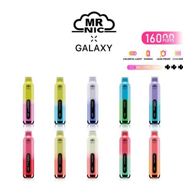 Authentische MR NIC Galaxy 16000 Puffs Einweg-E-Zigaretten-Vape-Box, auswechselbare 650-mAh-Batterie, Einweg-Vapes, elektronische Zigaretten mit großem digitalen Bildschirm