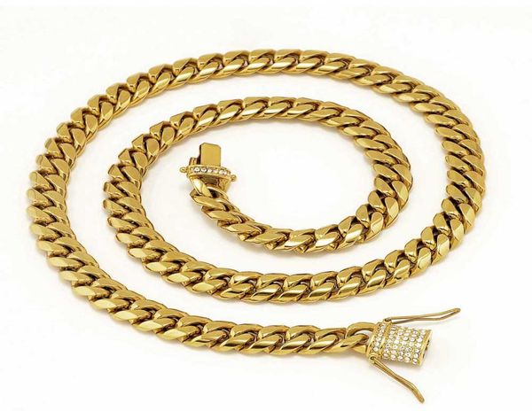 Aço inoxidável 24k ouro sólido galvanizado fundição fecho diamante link cubano colar pulseira para homens correntes de meio-fio jóias 244939360