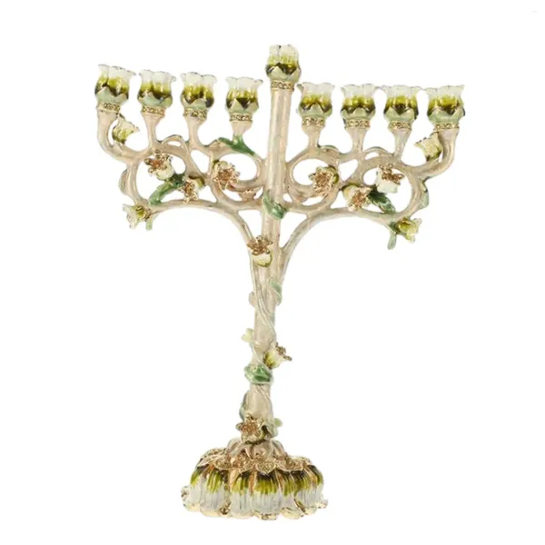 Castiçais 9 Ramo Menorah Ornamentos Liga Peça Central Base Redonda Hanukkah para Tabernáculo Festa Decoração de Casa Mesa de Jantar de Natal