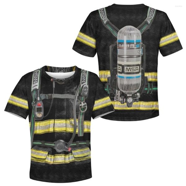 Herren T-Shirts SW 2024 Sommer Cool 3D Für Männer Feuerwehrmann Uniform Übergroße Kleidung Polyester Kurzen Ärmeln Oansatz Lustige Tops