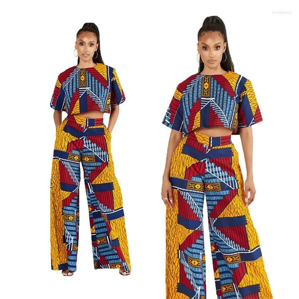 Этническая одежда, Африканское платье для женщин, вечерняя вечеринка, сексуальный летний топ в стиле бохо и широкие брюки, костюм из двух предметов, Дашики, одежда с высокой талией, S-2XL