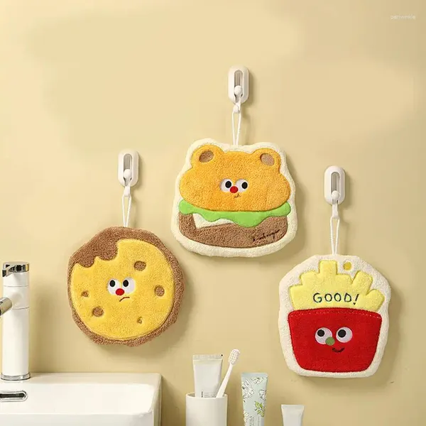 Asciugamano Cartoon Food Mano Morbido assorbente Velluto corallo Multifunzionale Patatine fritte Hamburger Asciugamani da bagno con gancio