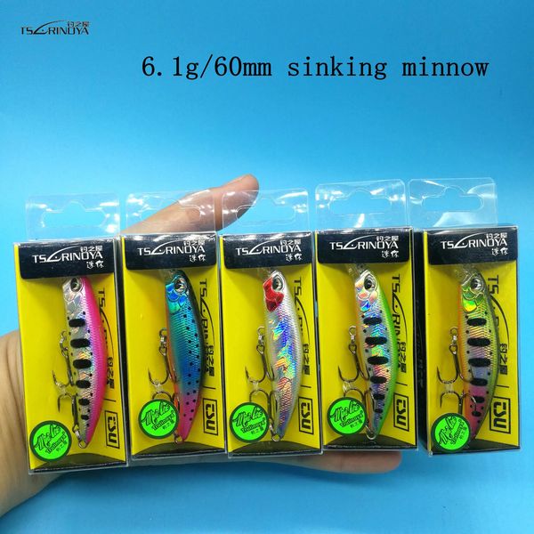 TSURINOYA 5PCS dw67 MINI Sinking Minnow Köder 6,1g60mm 12 Farben 3D Augen Crankbait Drillinge ANGELN 240102