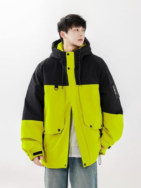 Outono e inverno novo produto marca japonesa na moda quente pato para baixo casaco masculino com capuz na moda casal colorido para baixo casaco