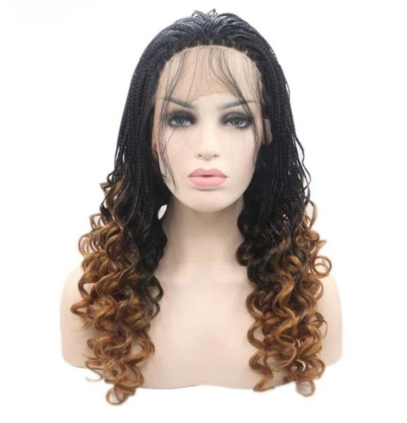 Hochwertige ombre braune Haare kurze lockige Zöpfe Perücke 16quot Afrika Frauen Stil Box Braid Perücke vollsynthetische Lace Front Perücken mit 8621362