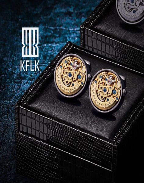 KFLK Joyería Camisas Gemelos para hombre Marca Reloj Movimiento Mecánico Gemelos grandes Botón Masculino Alta calidad Invitados Automático Ti9266575