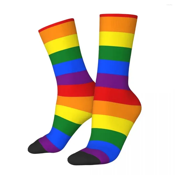 Meias masculinas orgulho gay arco-íris bandeira harajuku meias de alta qualidade durante toda a temporada acessórios longos para presentes unissex