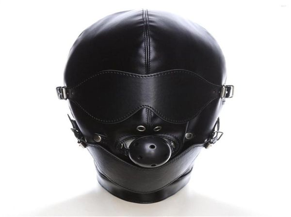 Máscaras de festa Máscara Erótica Cosplay Fetiche Bondage Headgear com Boca Bola Mordaça BDSM Capuz de Couro para Homens Adultos Jogos Sex SM3988781