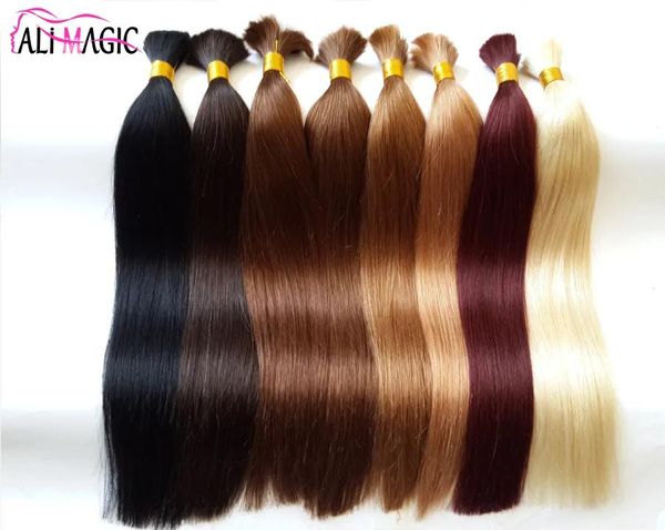 Bulks AliMagic Em Massa Trança Cabelo Real Virgem Feixes de Cabelo Humano Em Linha Reta de Alta Qualidade Bem Pode Ser Tingido 100 g/lote 1226 polegada