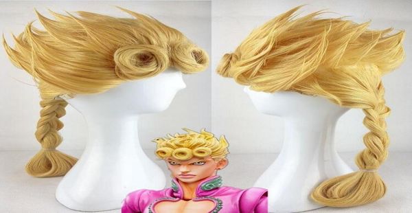 Ganze gtgtgtgtJoJo039s Bizarre Adventure Giorno Giovanna Perücke mit langen goldenen Zöpfen, N0123210916