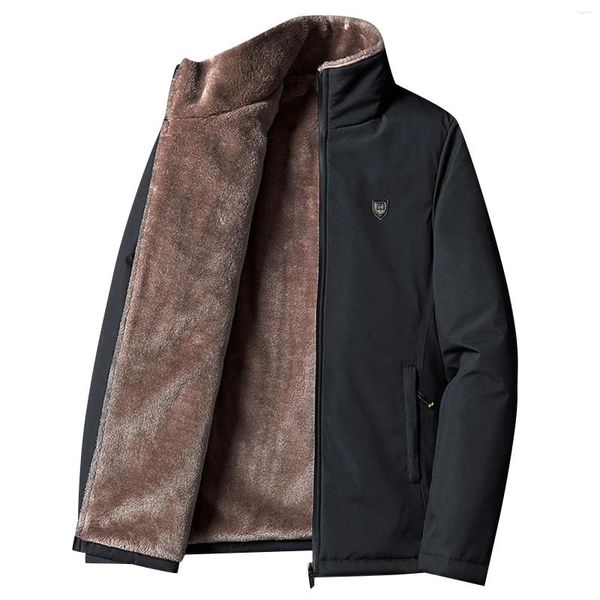 Erkek ceketler kış kalınlaşmış uzun kollu ceket kompozit kuzu yün sıcak ceket siyah fermuar erkekler için 2024