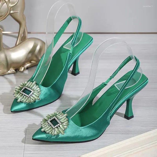 Sapatos de vestido 2024 sandálias de salto alto tamanho grande conforto para mulheres med alpercatas plataforma pontiaguda stiletto strass de salto alto