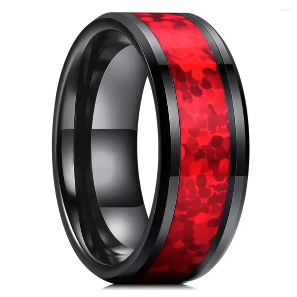 Cluster Ringe Mode 8mm Männer Schwarz Edelstahl Inlay Nachahmung Rot Opal Versprechen Für Frauen Hochzeit Band Schmuck Großhandel