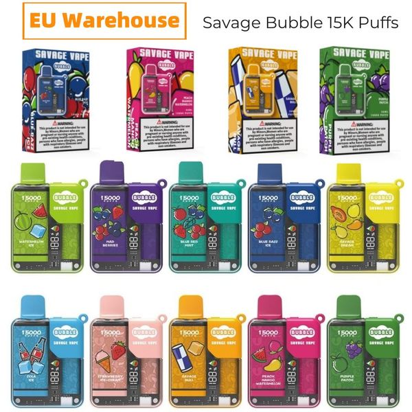 EU SAtock Savage Vape, 28 мл, жидкость для электронных сигарет, 15 000 затяжек, капсулы для электронных сигарет, 10 вкусов, блокировка от детей, умный дисплей, перезаряжаемая батарея, 650 мАч, сетчатая катушка против Vape Puff 9000 7000 10000
