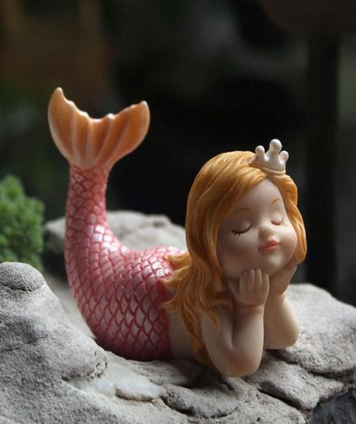 Adorável sereia ornamento criativo resina decoração tanque de peixes artes fadas jardim estatuetas em miniatura acessórios de decoração para casa t2007472818