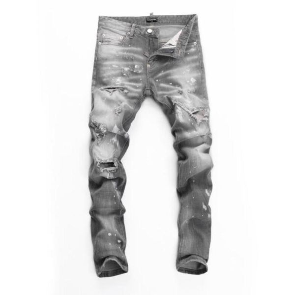 RASGADO JOELHO LAVAGEM SEXY JEANS Clássico Moda Homem Calças Hip Hop Rock Moto Mens Casual Designer Calças Angustiado Skinny 99996987340472