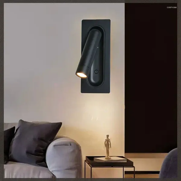 Lâmpada de parede sazonal cor pura simples interruptor embutido El quarto estudo pode girar leitura de cabeceira