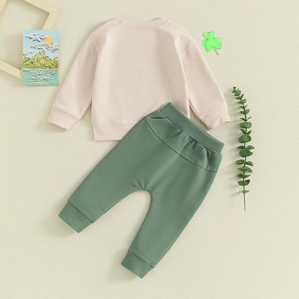 Set di abbigliamento Set di pantaloni per il giorno di San Patrizio Neonato 2 pezzi Abiti primaverili Manica lunga Stampa trifoglio Felpa Pantaloni Vestiti