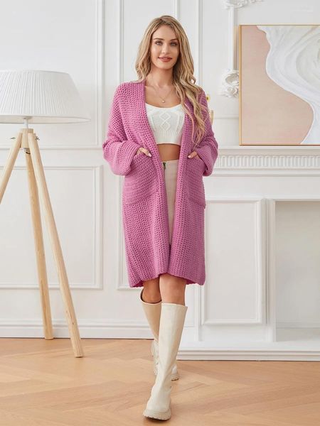 Maglieria da donna Donna S Autunno Manica lunga cardigan lavorato a maglia Casual aperto sul davanti Maglieria Maglione Grosso Cavo Capispalla Cappotti