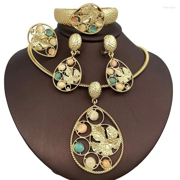 Collana orecchini set per donna lusso opale placcato oro orecchino braccialetto anello accessori regalo di nozze