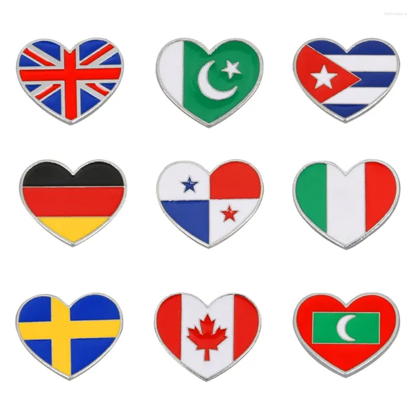 Spille Spilla d'amore in metallo Serie di bandiere dei paesi occidentali in lega di zinco per abbigliamento Gioielli Regali per feste patriottiche Souvenir di viaggio