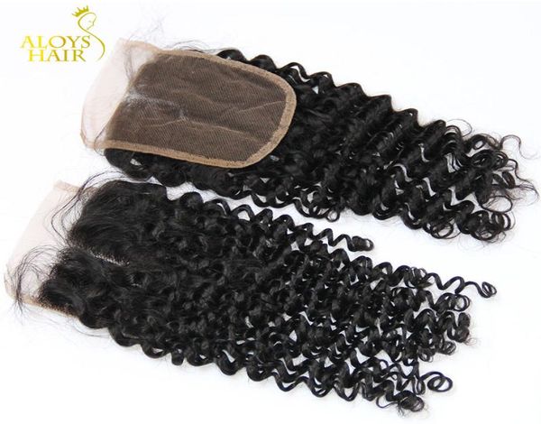 Mongol kinky encaracolado fechamento do laço parte média tamanho 4x4quot grau 6a afro kinky encaracolado virgem cabelo humano rendas fechamentos superiores l8736409