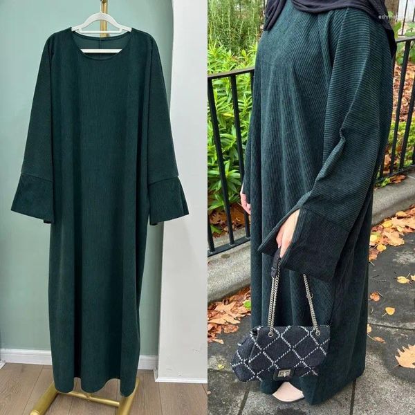 Vêtements ethniques musulmans automne femmes robe arabe robe lâche islamique abaya couleur solide cou rond robe à manches longues kaftan