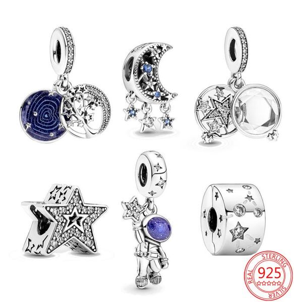 FC Jewelry Passend für Original-Charm-Armband, 925er-Sterlingsilber, Himmel, Mond, Stern, Astronaut, interstellarer Weltraum, Galaxie, Perlenanhänger zur Herstellung von Berloque5525979