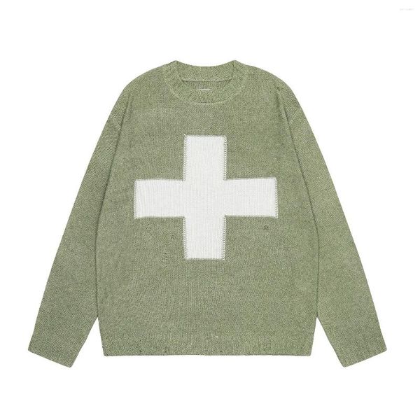 Мужские свитера CZTOP модный бренд KPT хлопок крест узор перфорированный вязаный свитер с круглым вырезом пуловер с длинным рукавом для мужчин