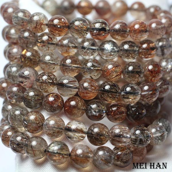 Bracelet Meihan (1 bracelet) naturel A +++ or noir Super Seven 7 Chakra Quartz perles rondes lisses en vrac pour la fabrication de bijoux bricolage