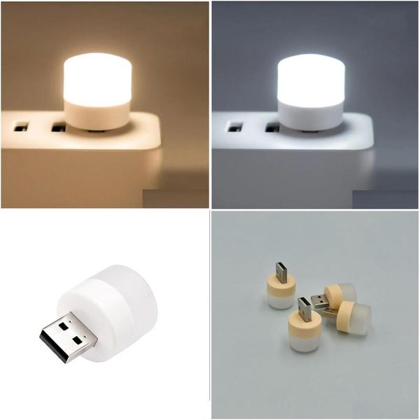 Gadgets USB Lámpara de enchufe Computadora Energía móvil Carga Libro Lámparas LED Protección para los ojos Luz de lectura Pequeña Redonda Noche Drop Entrega Compu Otsmq