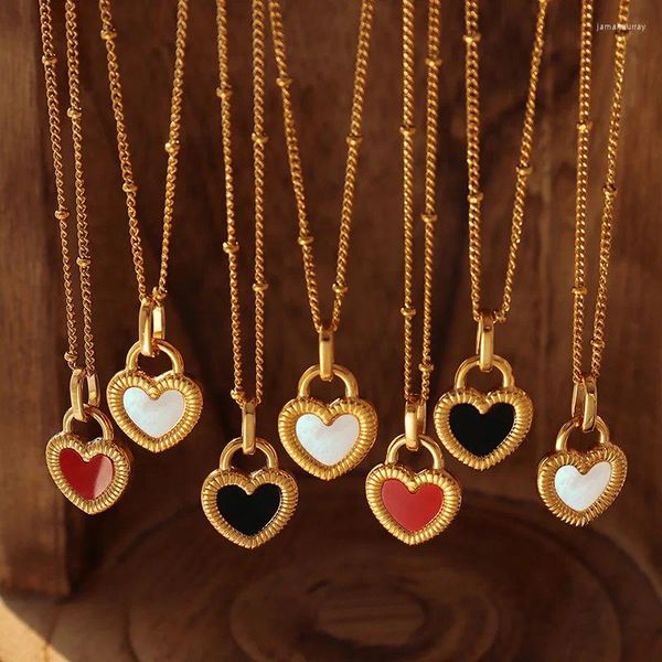 Collares colgantes de lujo de acero inoxidable concha de corazón madre de perla colorido esmalte chapado en oro collar mujeres regalos joyería de diseñador