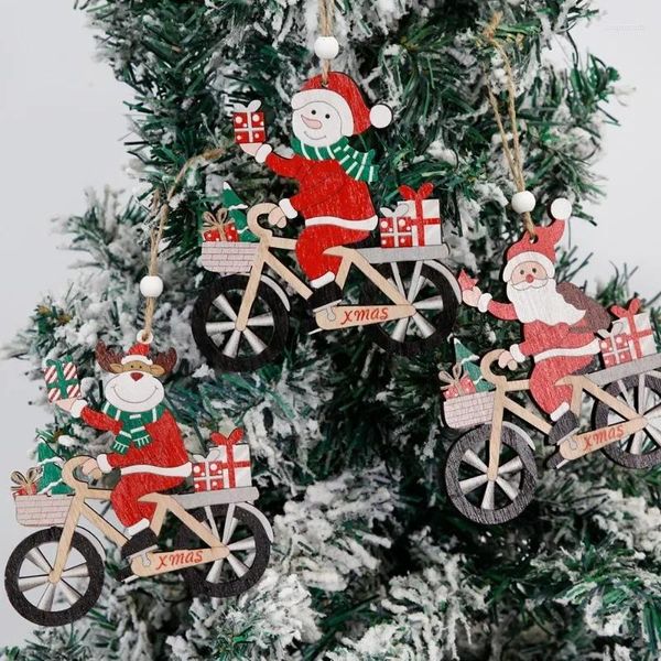 Decorazioni natalizie Ciondolo in legno transfrontaliero Ritaglio laser Decorazione per finestra Appendere etichetta con slitta di alci di Babbo Natale