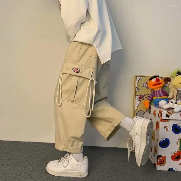 Calças masculinas primavera e verão macacão na moda coreano solto reta streetwear hip hop pantalon hombre 2024