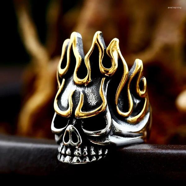 Cluster Ringe Beier 2024 Ankunft 316L Edelstahl Flamme Schädel Ring für Männer Biker Punk Heavy Solid Herren Cool Schmuck