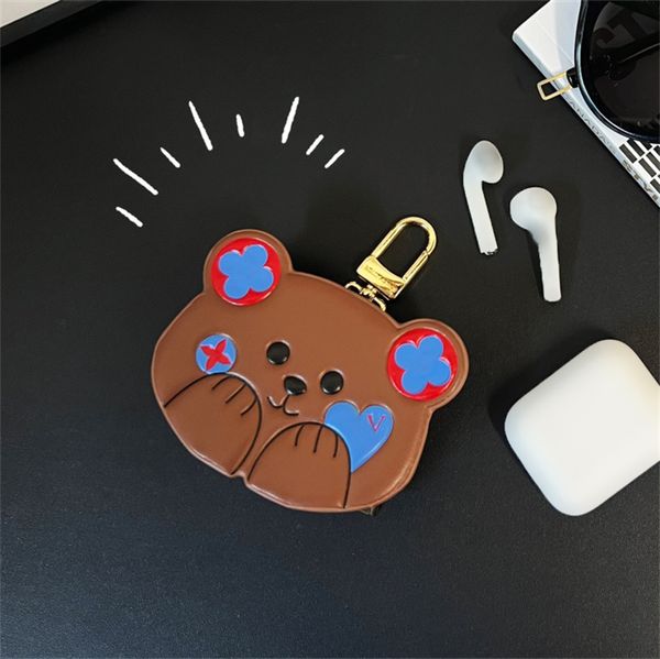 Designer de luxo airpods fone de ouvido protetor urso mudança bolsa clássico monograma padrão fones caso protetor sacos pendurado decoração