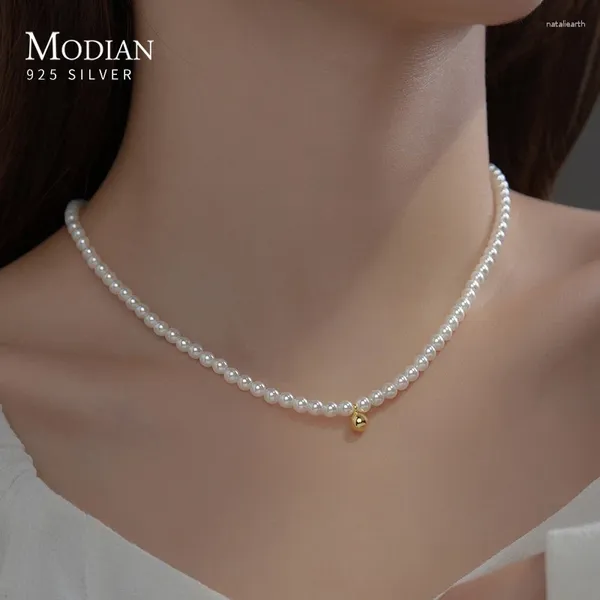 Pendants Modian 925 argent sterling élégant collier de charme de perle blanc coque en or perles de couchage pour femmes bijoux fins
