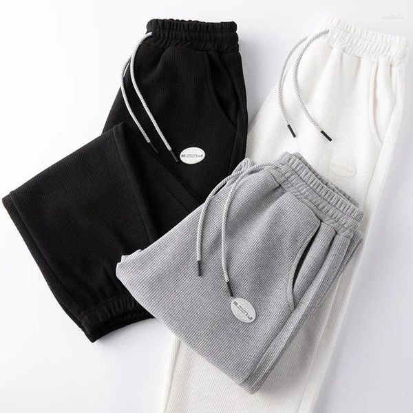 Calças masculinas estilo coreano moda sólida sweatpants inverno velo baggy calças masculinas roupas casuais cordão cintura elástica