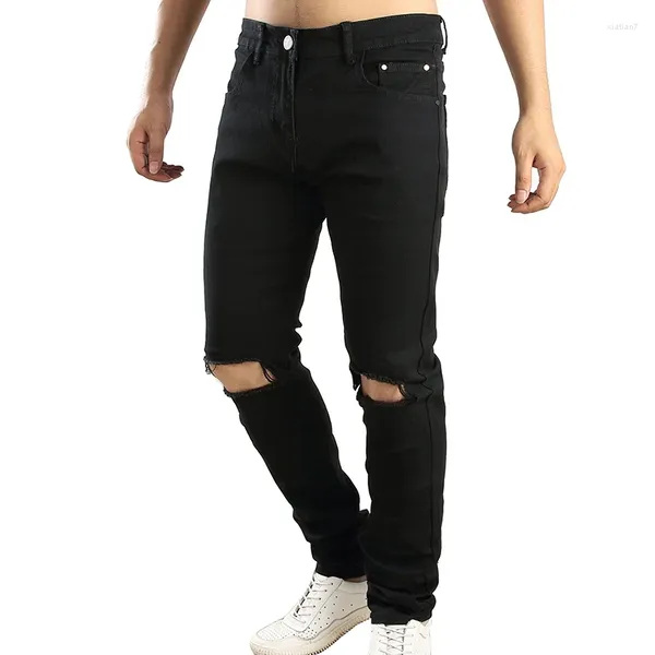 Herren Jeans Knieloch Straight Fit Freizeit Qualität Biker Denim Ankunft Mode Herren Hosen Zerrissene Hosen