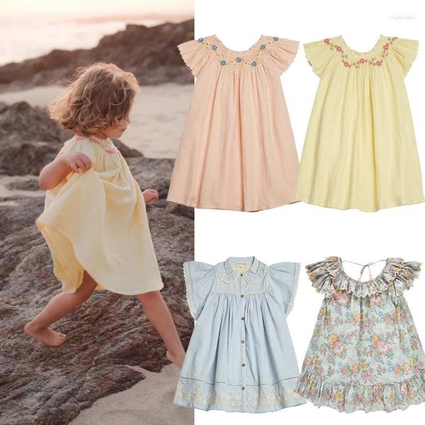 Платья для девочек, бренд LM, коллекция 2024 года, летнее детское платье для девочек, милая вышивка, высокое качество, модная одежда принцессы для маленьких детей