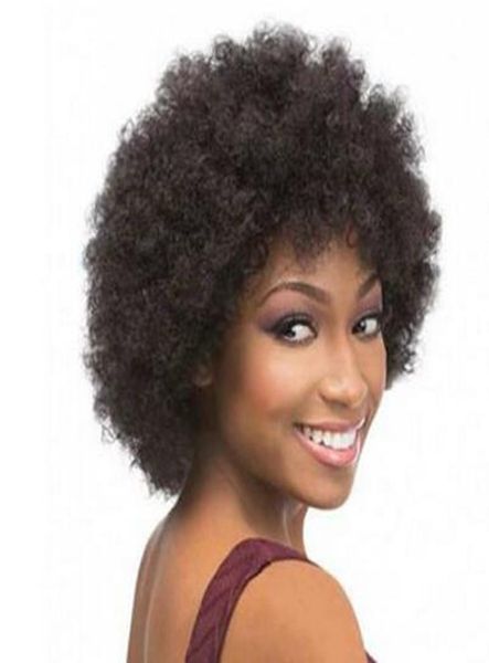 Qualidade superior afro kinky encaracolado peruca simulação peruca de cabelo humano curto bob estilo peruca completa para preto women7394038