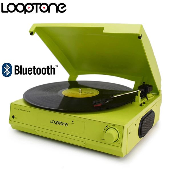 Looptone 33/45/78 rpm bluetooth vinil lp record player plataforma giratória alto-falante embutido fone de ouvido jack rca linha-out ac110 130 220 240 240v 240102