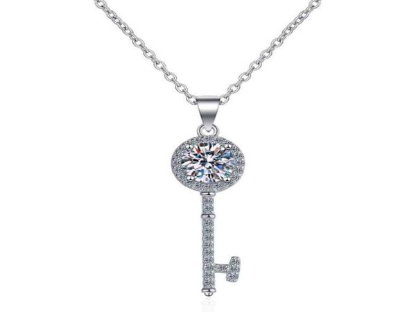 Bestandener Diamanttest, Moissanit-925-Sterlingsilber-Schlüssel, einfache Schlüsselbeinkette, Anhänger-Halskette, Damenmode, süßer Schmuck 051ct2931802