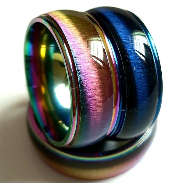 30 peças inteiras pesadas grossas 8mm arco-íris azul forma banda conforto ajuste moda anéis de aço inoxidável homens mulheres charme enxágue clássico jew260s