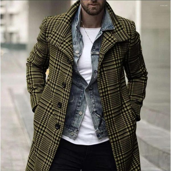 Herren-Trenchmäntel, 2024, lange Jacken für Männer, Herbst/Winter, modischer Trend, Kragen, einreihig, kariert, mittellang, Windjacke