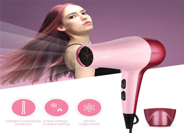 Profissional 2000 W Secador de cabelo de grande potência Secador de cabelo compacto para viagem com 2 velocidades e 3 configurações de calor Coleta de vento 5072225