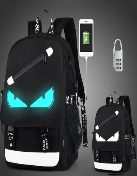 Школьные сумки для мальчиков и девочек Аниме Светящийся школьный рюкзак водонепроницаемый детский рюкзак для книг USB-порт для зарядки и замок Школьная сумка Y181203039416833
